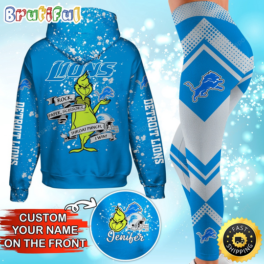 Custom Detroit Lions Hoodie Leggings The funny character Hoodie Rock Paper Scissors Throat Punch I Win