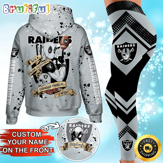 Custom Las Vegas Raiders Hoodie Leggings Rock Paper Scissors Throat Punch I Win Hoodie
