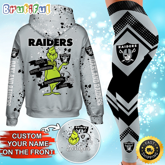 Custom Las Vegas Raiders Hoodie Leggings The funny character Hoodie Rock Paper Scissors Throat Punch I Win