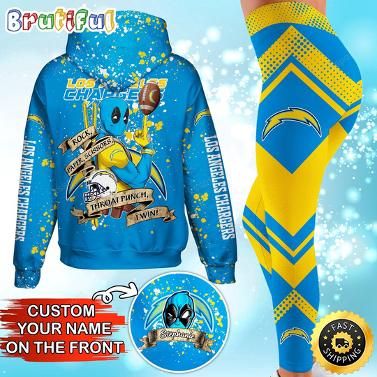 Custom Los Angeles Chargers Hoodie Leggings Rock Paper Scissors Throat Punch I Win Hoodie
