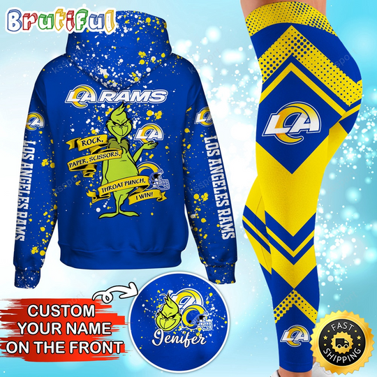 Custom Los Angeles Rams Hoodie Leggings The funny character Hoodie Rock Paper Scissors Throat Punch I Win