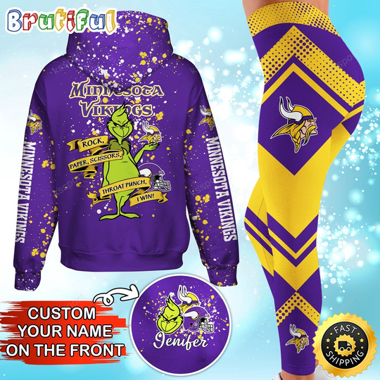 Custom Minnesota Vikings Hoodie Leggings The funny character Hoodie Rock Paper Scissors Throat Punch I Win