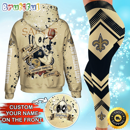 Custom New Orleans Saints Hoodie Leggings Rock Paper Scissors Throat Punch I Win Hoodie