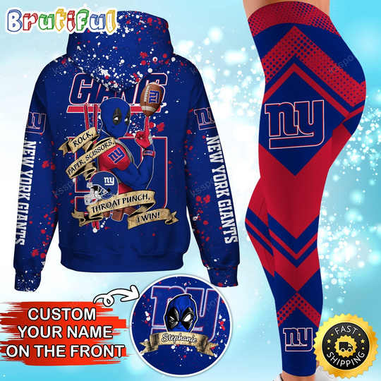 Custom New York Giants Hoodie Leggings Rock Paper Scissors Throat Punch I Win Hoodie