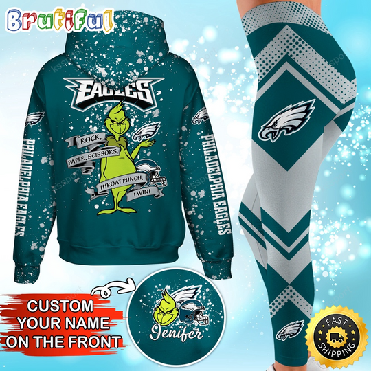 Custom Philadelphia Eagles Hoodie Leggings The funny character Hoodie Rock Paper Scissors Throat Punch I Win