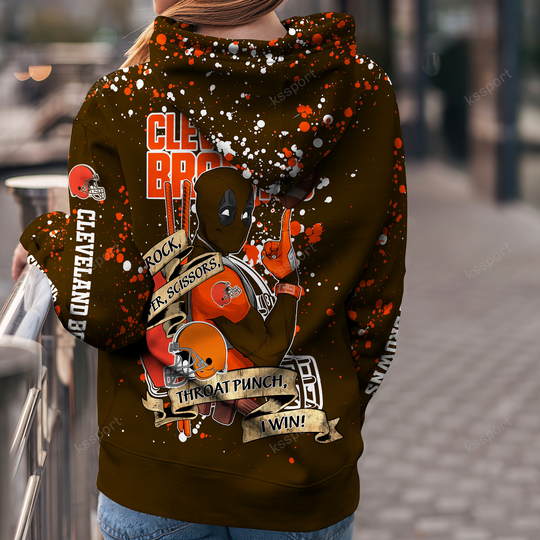 Custom football Cleveland Browns Hoodie Leggings Rock Paper Scissors Throat Punch I Win Hoodie