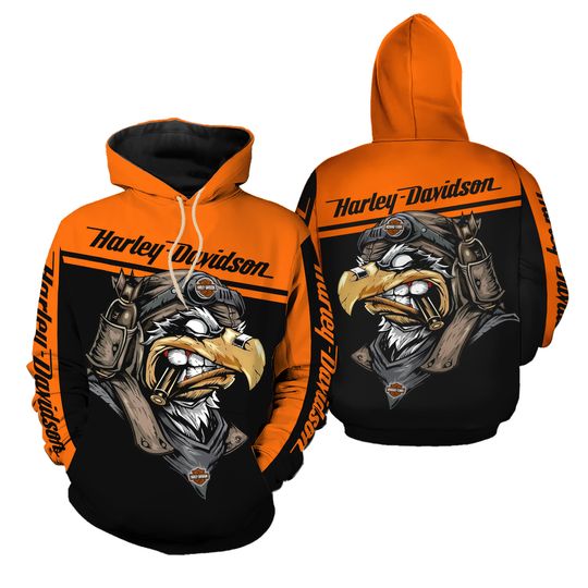 H.a.a.r.leyy Davidson Biker Eagle Hoodie - Orange & Black 3D Print Motorcycle Pullover