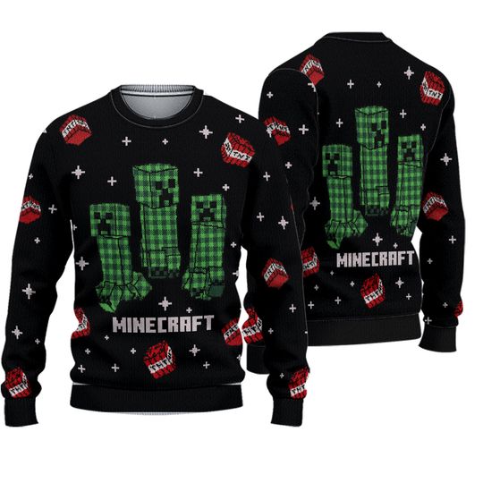 Minecraft Ugly Christmas Sweater, Creeper Sweater Video Game Xmas Holiday Gift