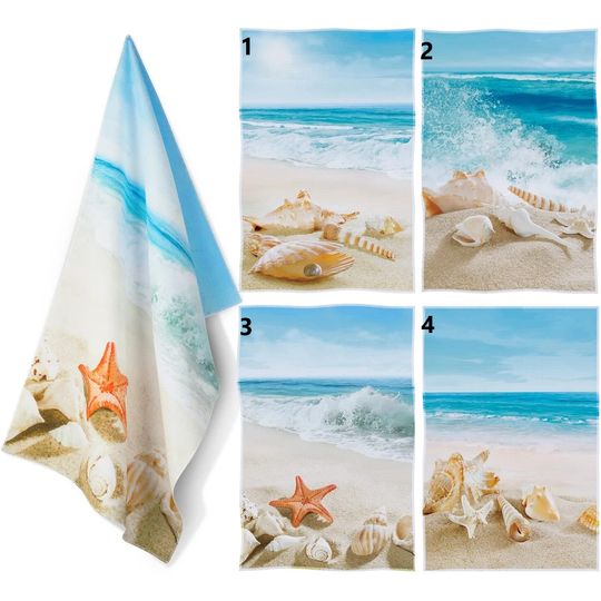 Tegeme Beach Kitchen Dish Towels Coastal Hand Towels Ocean Beach Themed...
