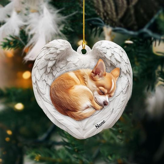 Discover Personalized Chihuahua Dog Sleeping Angel Wings Ornament, Chihuahua Dog Christmas Ornament, Dog Car Ornament Gift For Pet Lover