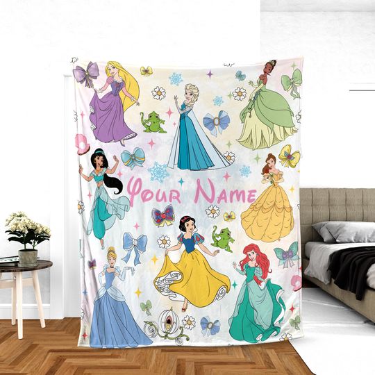 Discover Personalized Disney Princess Blanket, Custom Name Baby Girl Blanket, Disneyland Princess Blanket, Birthday Girl Blanket Gifts