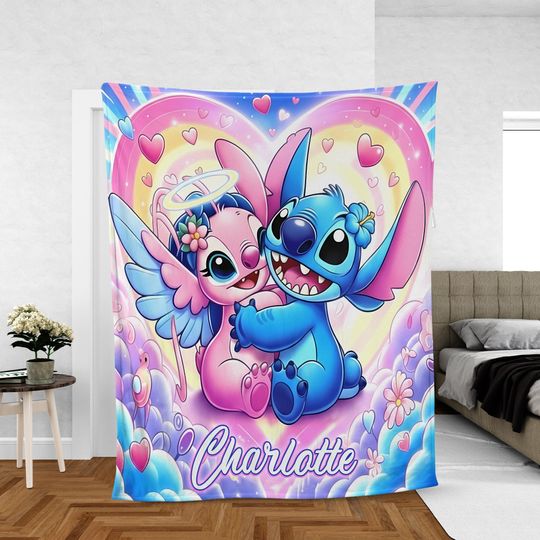 Discover Personalized Name Stitch Angel Blanket, Custom Disney Blanket, Stitch Blanket, Disney Trip Blanket, Ohana Means Family, Stitch Birthday