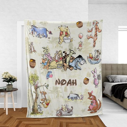 Discover Personalized Winnie the Pooh Baby Blanket,Custom Name Baby Gift,Soft Nursery Throw,Piglet Tigger Eeyore Blanket,Baby Shower Gift