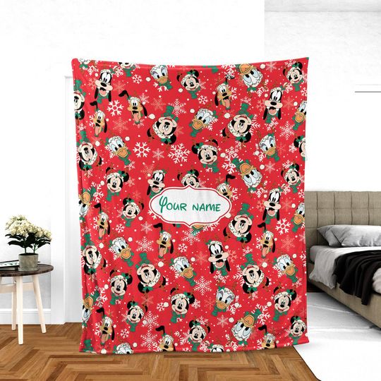 Discover Disney Mickey And Friends Christmas Blanket, Minnie Mouse Goofy Daisy Donald Pluto Blanket, Winter Christmas Disney Blanket