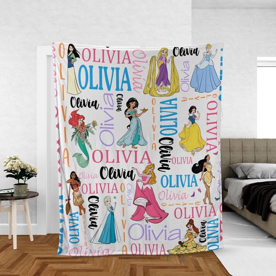 Discover Personalized Disney Princess Blanket, Custom Name Baby Girl Blanket, Disney Princess Birthday Girl Gift, WDW Disneyland Princess