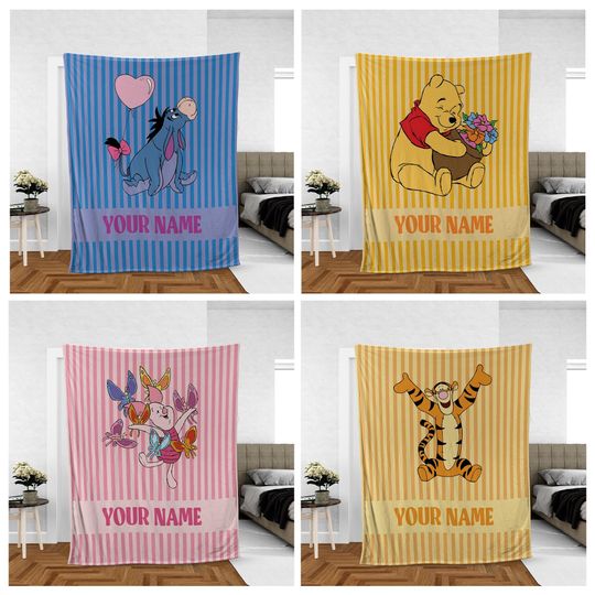 Discover Personalized Disney Winnie The Pooh Blanket, Pooh And Friends Fleece Blanket, Custom Pooh Characters Name Blanket, Baby Blanket