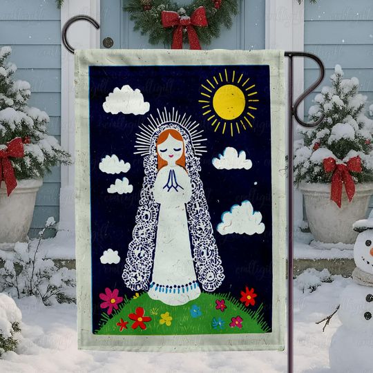 Discover Spiritual Virgin Mary Garden Flag, Sacred Virgin Flower Field Flag, Peaceful Marian Prayer Yard Flag, Praying Virgin Mary Porch Flag, MYK167