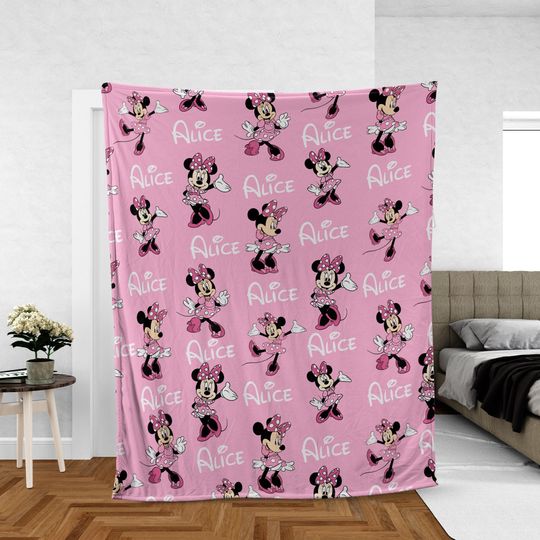 Discover Personalized Disney Minnie Blanket, Custom Name Baby Blanket, Disney Minnie Birthday Girl Gift, WDW Disneyland Princess