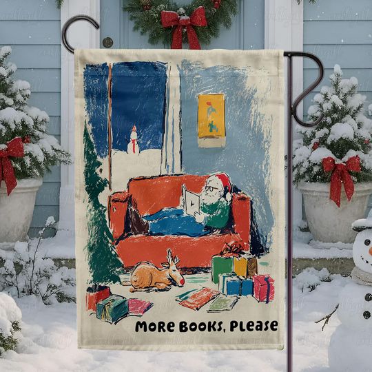 Discover Retro Holiday Reading Time Flag, More Books Please Christmas Flag, Winter Reading Nook Decor, Festive Santa Reindeer Christmas Flag, MYK188