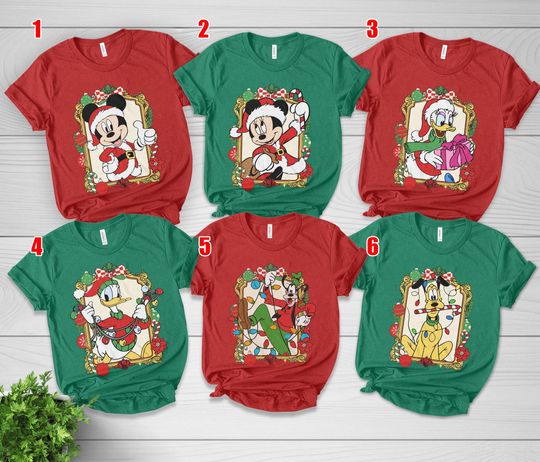 Discover Disney All Characters Santa Christmas Lights T-shirt, Custom Xmas Tee