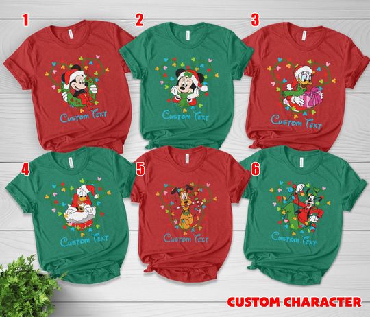 Discover Disney All Characters Santa Christmas Lights T-shirt, Custom Xmas Tee