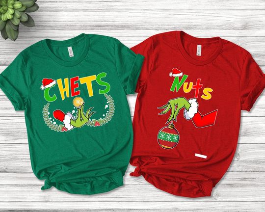 Discover Chest And Nuts Couples Christmas Shirt, Christmas Couple T-Shirt, Holiday Matching Shirt