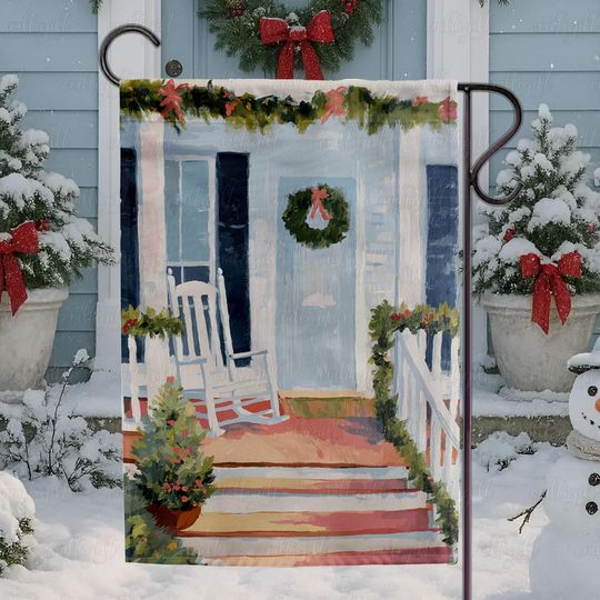 Discover Cozy Holiday Front Door Welcome Flag, Vintage Christmas Porch Garden Flag, Christmas Porch Rocking Chair Flag, Tis The Season Flag, MYK161