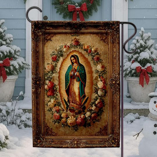 Discover Vintage Our Lady Of Guadalupe Flag, Religious Christmas Porch Decor, Floral Virgin Mary Yard Flag, Mexican Catholic Religious Flag, MYK114