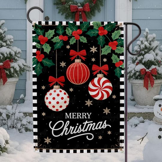 Discover Vintage Merry Christmas Baubles Flag, Jolly Holly Season Garden Flag, Christmas Santa Claus Decor Flag, Winter Holidays Outdoor Flag, MYK090