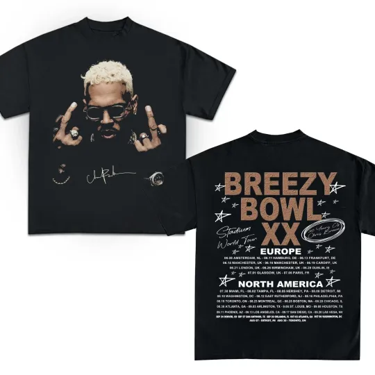 Discover Chris Brown Tour Tee 2025 Breezy Bowl XX T-Shirt
