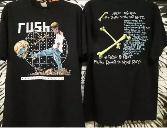 Vintage 1991 Rush Band Rolling the Bones Double Sided T-Shirt with Pushead Artwork