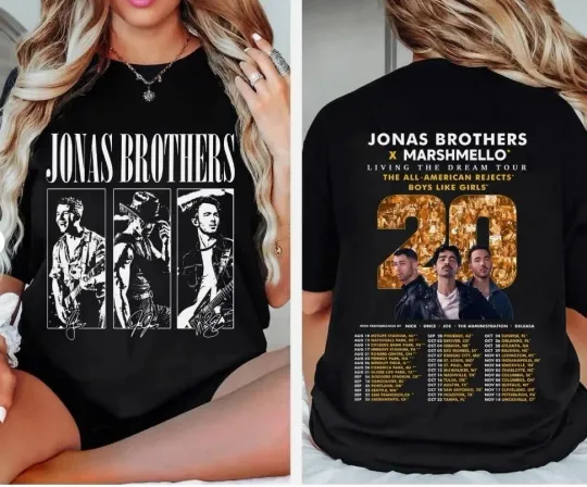 Discover Jonas Brothers 2025 Living the Dream Tour T-Shirt with Marshmello