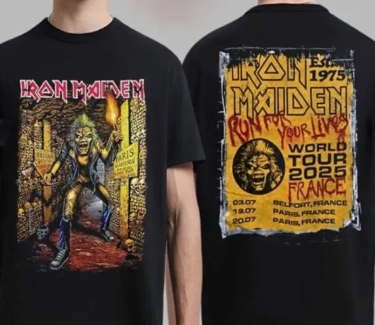 Discover Iron Maiden Run For Your Lives 2025 France Tour Double Sided T-Shirt