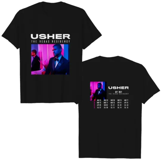 Usher 2023 My Way Vegas Residency Tour Double Sided T-Shirt Mens Heavyweight Concert Tee