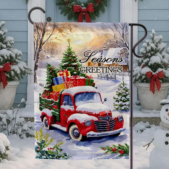 Discover Nostalgia Red Truck Christmas Tree Flag, Winter Seasons Greetings Flag, Tis The Season Christmas Flag, Merry Christmas Garden Flag, MYK105