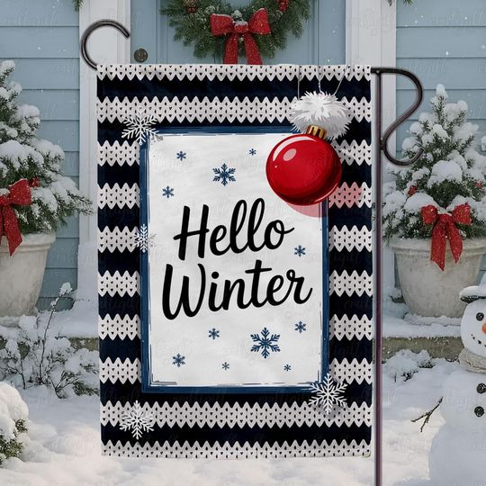 Discover Season Greeting Hello Winter Flag, Snowflake Festive Christmas Flag, Tis The Season Garden Flag, Rustic Holidays Merry Christmas Flag,MYK107