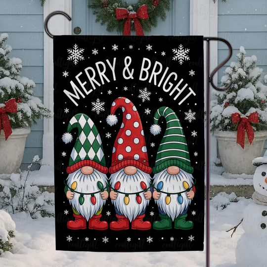 Discover Cute Gnomes Merry Bright Christmas Flag, Gnomes Christmas Greeting Flag, Christmas Snowflake Garden Flag, Tis The Season Decor Flag, MYK102