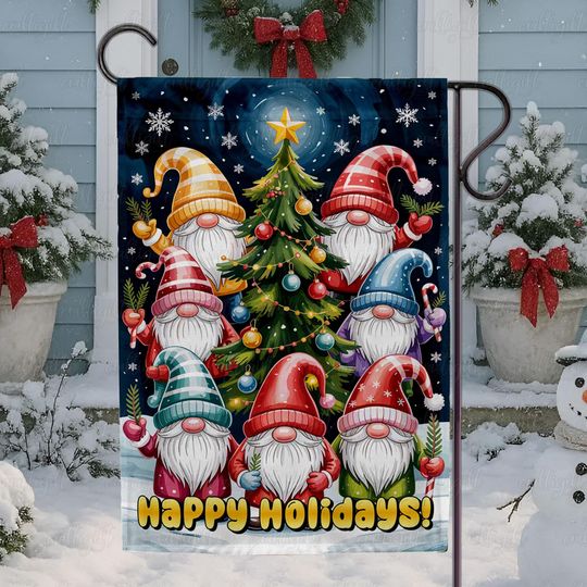 Discover Happy Holidays Gnomes Christmas Flag, Tis The Season Garden Flag, Retro Christmas Tree Decor Flag, Gnome Lovers Christmas Gift Flag, MYK091
