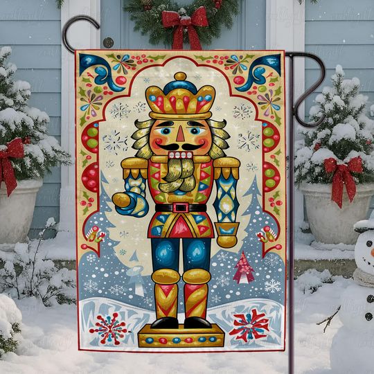 Discover Classic Nutcracker Christmas Flag, Nutcracker Merry Christmas Flag, Vintage Nutcracker Garden Flag, Santa Claus Holiday Porch Flag, MYK108