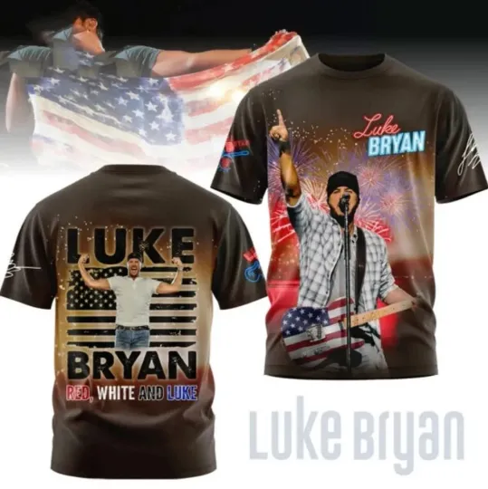 Discover Luke Bryan Red White And Blue Signature 3D T-Shirt