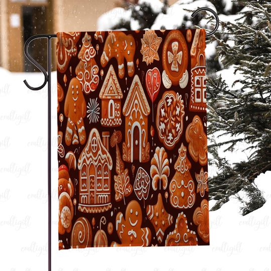 Discover Festive Xmas Cookies Garden Flag, Cute Gingerbread Man Holiday Flag, Gingerbread House Winter Flag, Retro Christmas Gingerbread Flag, MYI984