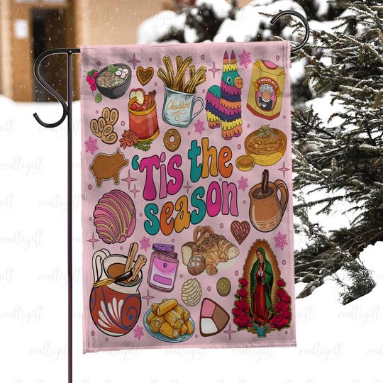Discover Christmas Mexican Food Yard Flag, Mexican Fiesta Navidad Flag, Churros And Tamales Christmas Flag, Pink Holiday Fiesta Outdoor Decor, MYI999