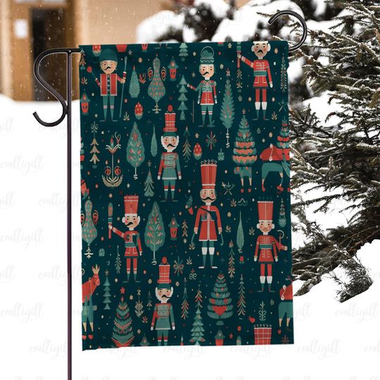 Discover Christmas Toy Soldier Garden Flag, Holiday Soldier Themed Flag, Soldier And Xmas Trees Flag, Festive Christmas Tree Outdoor Decor, MYI989