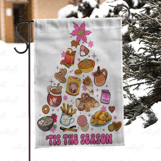 Colorful Mexican Christmas Tree Flag, Pan Dulce Festive Celebration Flag, Abuelita Hot Chocolate Xmas Flag, Mexican Holiday Food Flag,MYK002