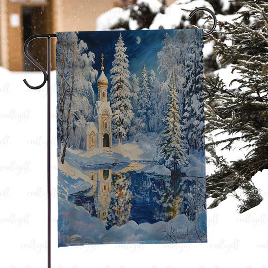 Discover Christian Christmas Church Yard Flag, Scenic Snow Covered Church Flag, Cozy Winter Church Garden Flag, Sacred Winter Night Porch Flag,MYI981
