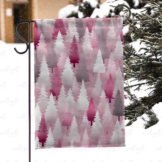 Discover Preppy Pink Christmas Trees Yard Flag, Romantic Pink Holiday Tree Flag, Pink Forest Christmas Porch Flag, Pink Xmas Home Decor Flag, MYI979