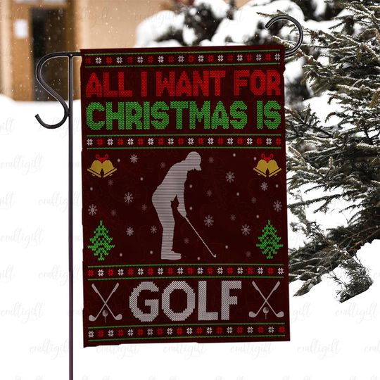 Discover Vintage Christmas Golf Lover Flag, All I Want For Christmas Is Golf Yard Flag, Funny Golf Holiday Flag, Festive Winter Sports Flag, MYJ941
