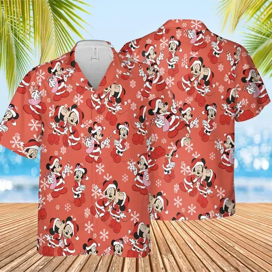 Discover Disney Mickey Christmas Hawaiian Shirt, Minnie Mouse Goofy Daisy Donald Pluto Hawaii Gift, Winter Christmas Disney Hawaiian, Xmas Party
