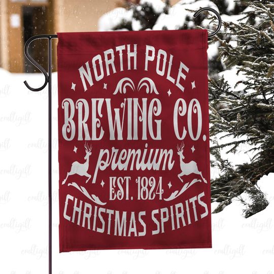 Discover Brewing Co Xmas Garden Flag, Rustic Christmas Beer Flag, Vintage Holiday Brewery Outdoor Decor, Christmas Spirits Farmhouse Bar Flag, MYI973