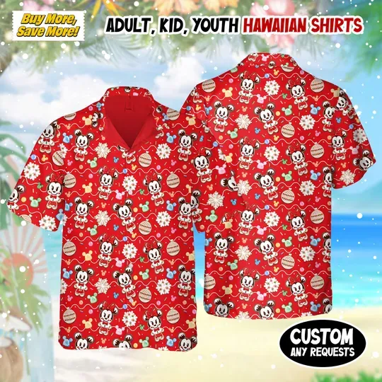 Discover Disney Minnie Gingerbread Christmas Hawaiian Shirt, Minnie Mouse Goofy Daisy Donald Pluto Hawaii Gift, Winter Christmas Disney Hawaiian